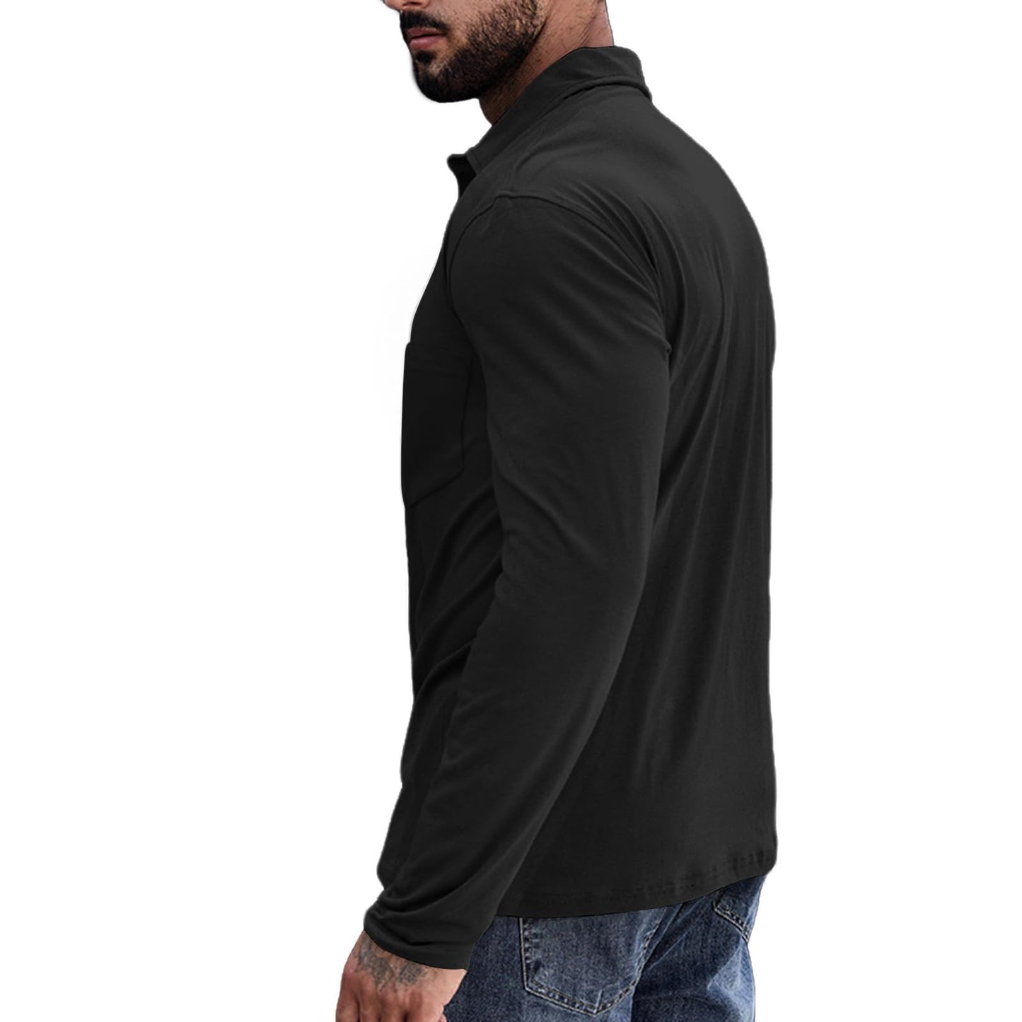 Mens Button Long Sleeve Polo Shirts