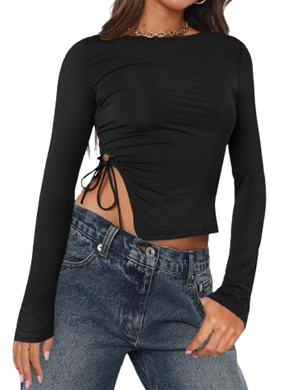 Long Sleeve Ruched Side Irregular Top