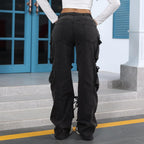 Solid Color Flap Pocket Loose Denim Pants