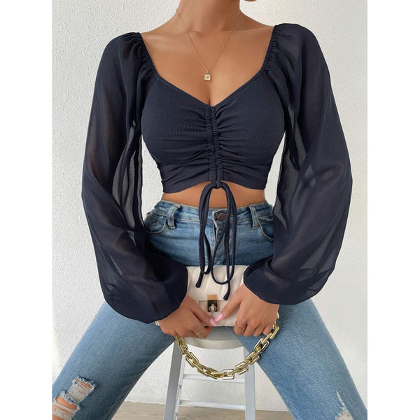 Long Sleeve Square Neck Corset Crop Tops