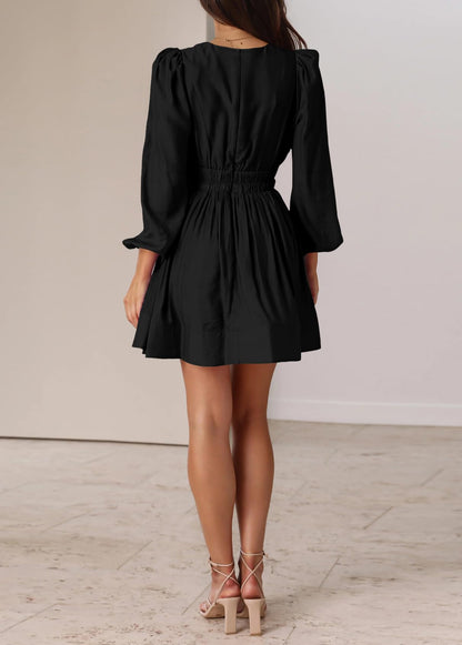 Long Sleeve V Neck Mini Dress