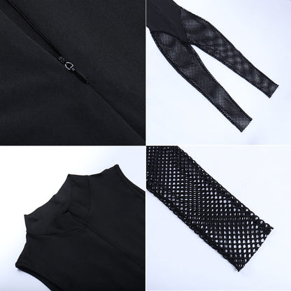 V Neck Sleeveless Bodycon Mesh Jumpsuit