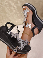 Platform Wedge Rhinestone Flower Beach Sandals