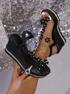 Platform Wedge Rhinestone Flower Beach Sandals