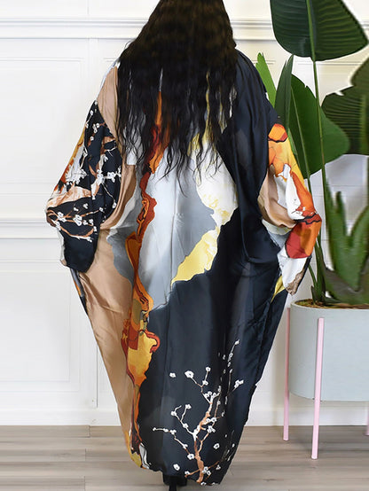 Cárdigan tipo pareo de playa con estampado floral de seda 