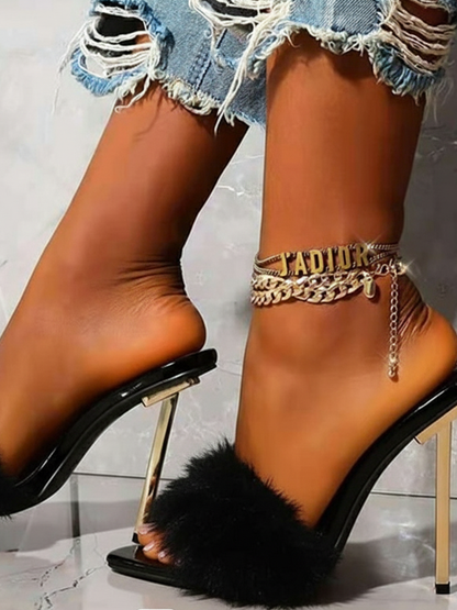 Fur Stiletto High Heel Sandals