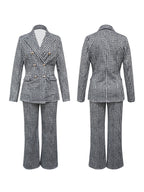 Plaid Long Sleeve Blazer Pants Suit