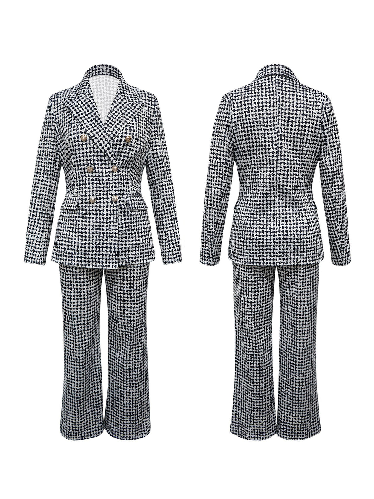 Plaid Long Sleeve Blazer Pants Suit
