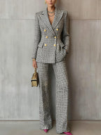 Plaid Long Sleeve Blazer Pants Suit