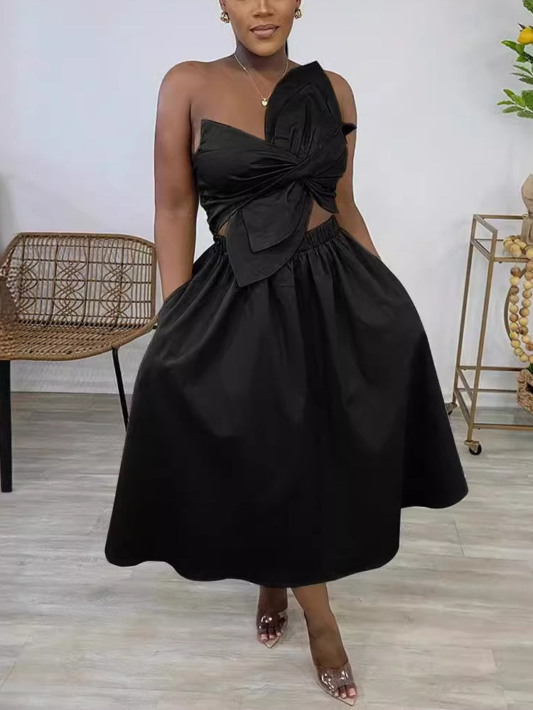 One-Shoulder Ruched Petal Cutout Dress