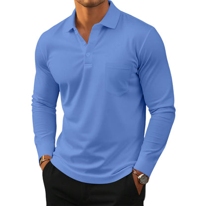 Mens Button Long Sleeve Polo Shirts