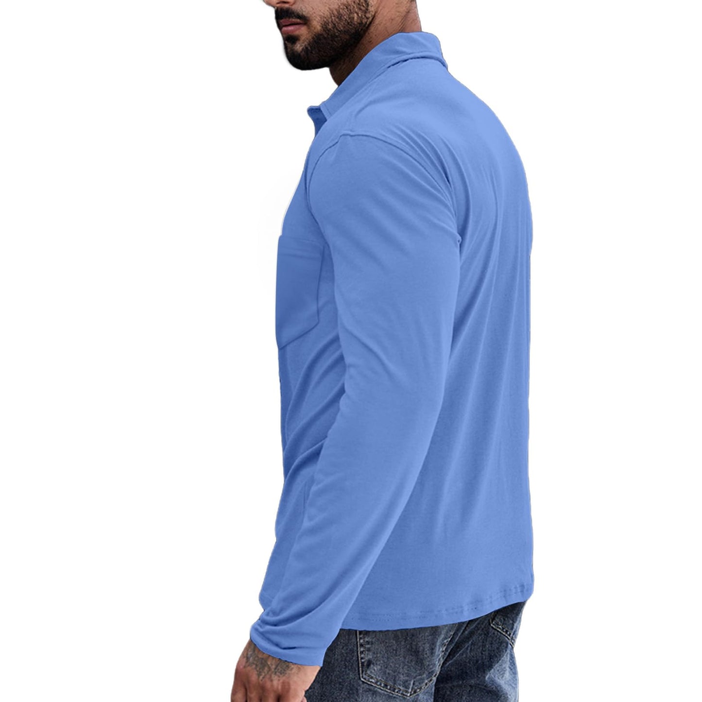 Mens Button Long Sleeve Polo Shirts