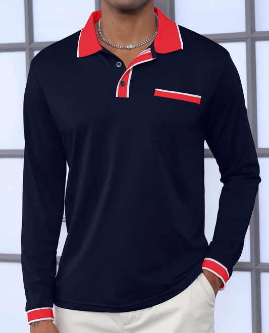 Mens Color Block Long Sleeve Tops