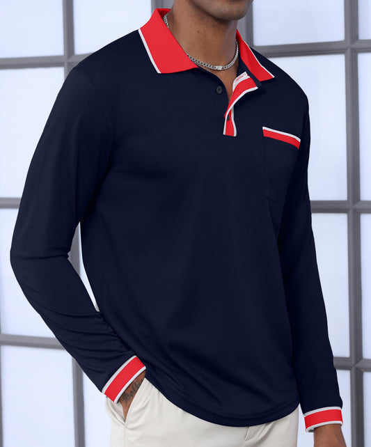 Mens Color Block Long Sleeve Tops