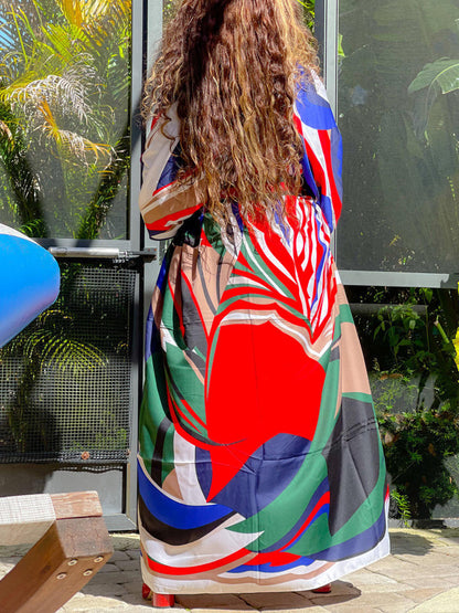 Cárdigan tipo pareo de playa con estampado floral de seda 