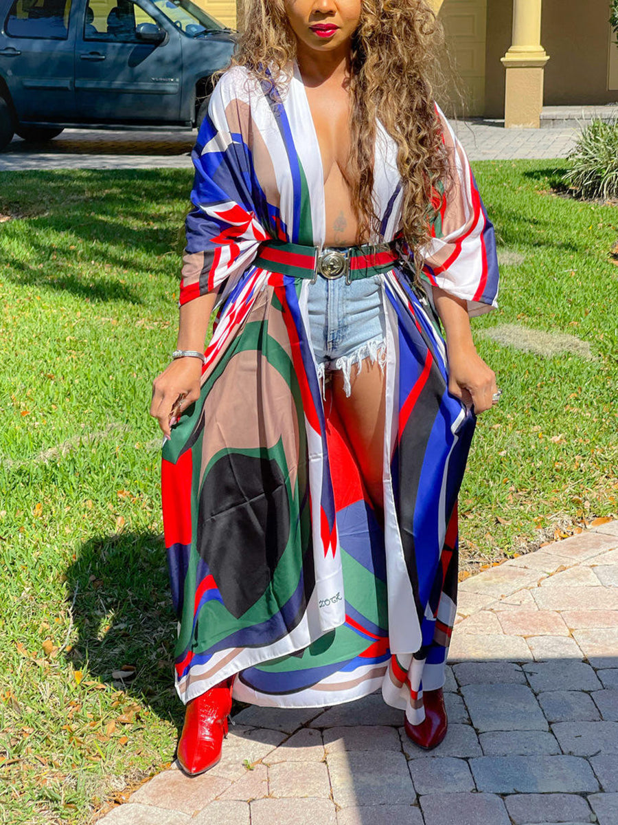 Cárdigan tipo pareo de playa con estampado floral de seda 