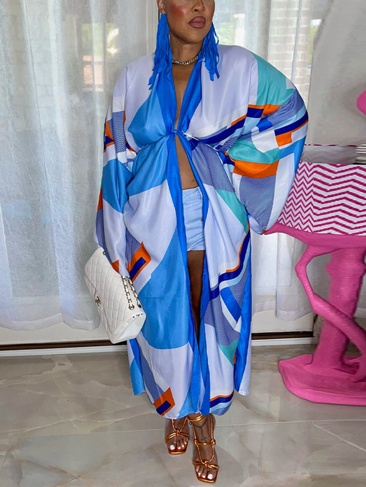 Cárdigan tipo pareo de playa con estampado floral de seda 