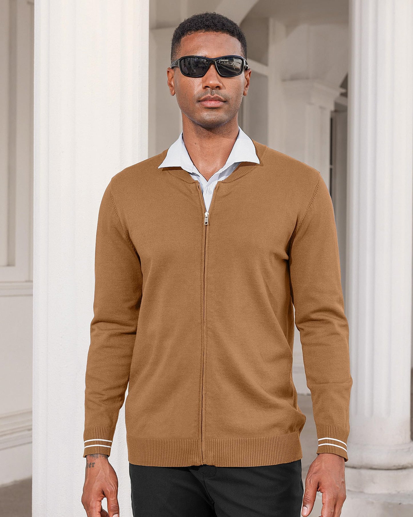 Mens Casual Stand Collar Full-Zip Jacket