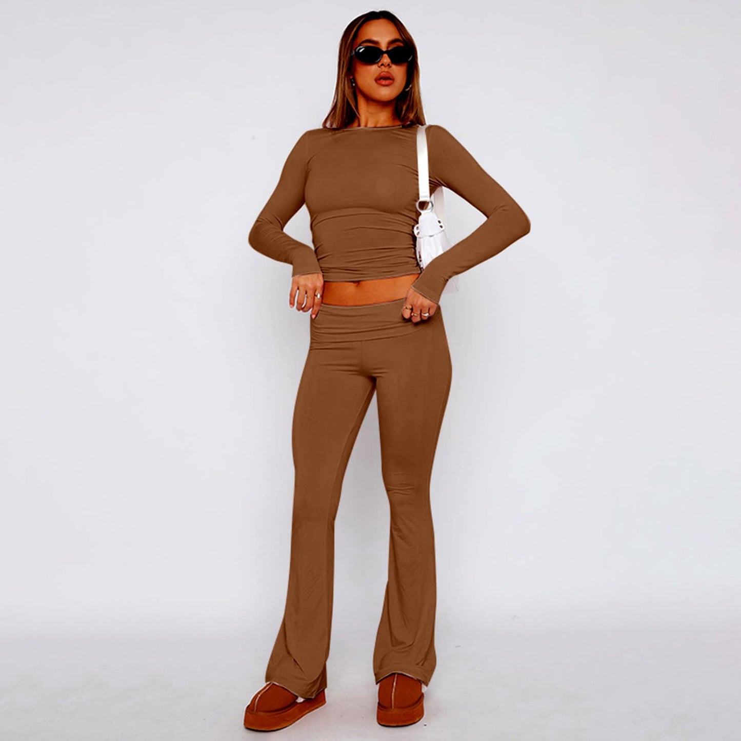 Two Piece Long Sleeve Tops Flare Leggings