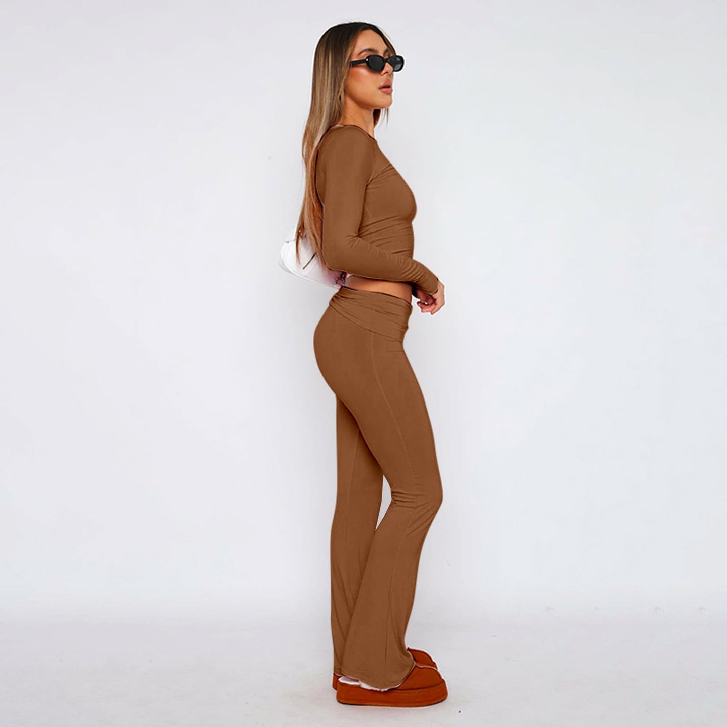 Two Piece Long Sleeve Tops Flare Leggings