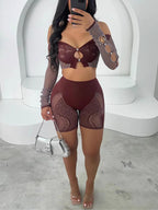Hollow Out Off Shoulder Short Sets