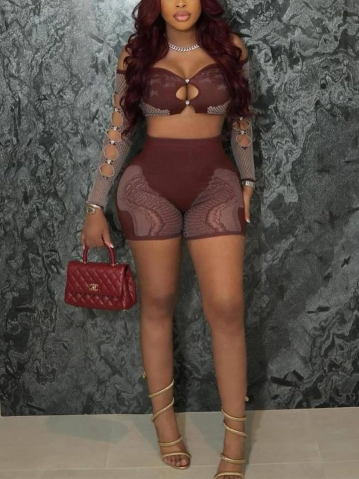 Hollow Out Off Shoulder Short Sets