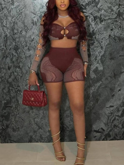 Hollow Out Off Shoulder Short Sets