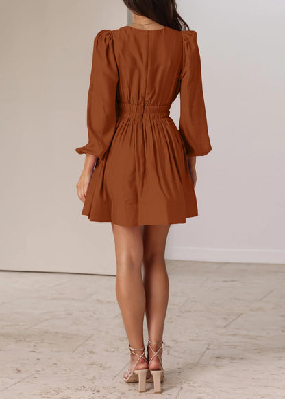 Long Sleeve V Neck Mini Dress