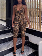 Leopard Halter Backless Romper