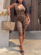 Leopard Halter Backless Romper