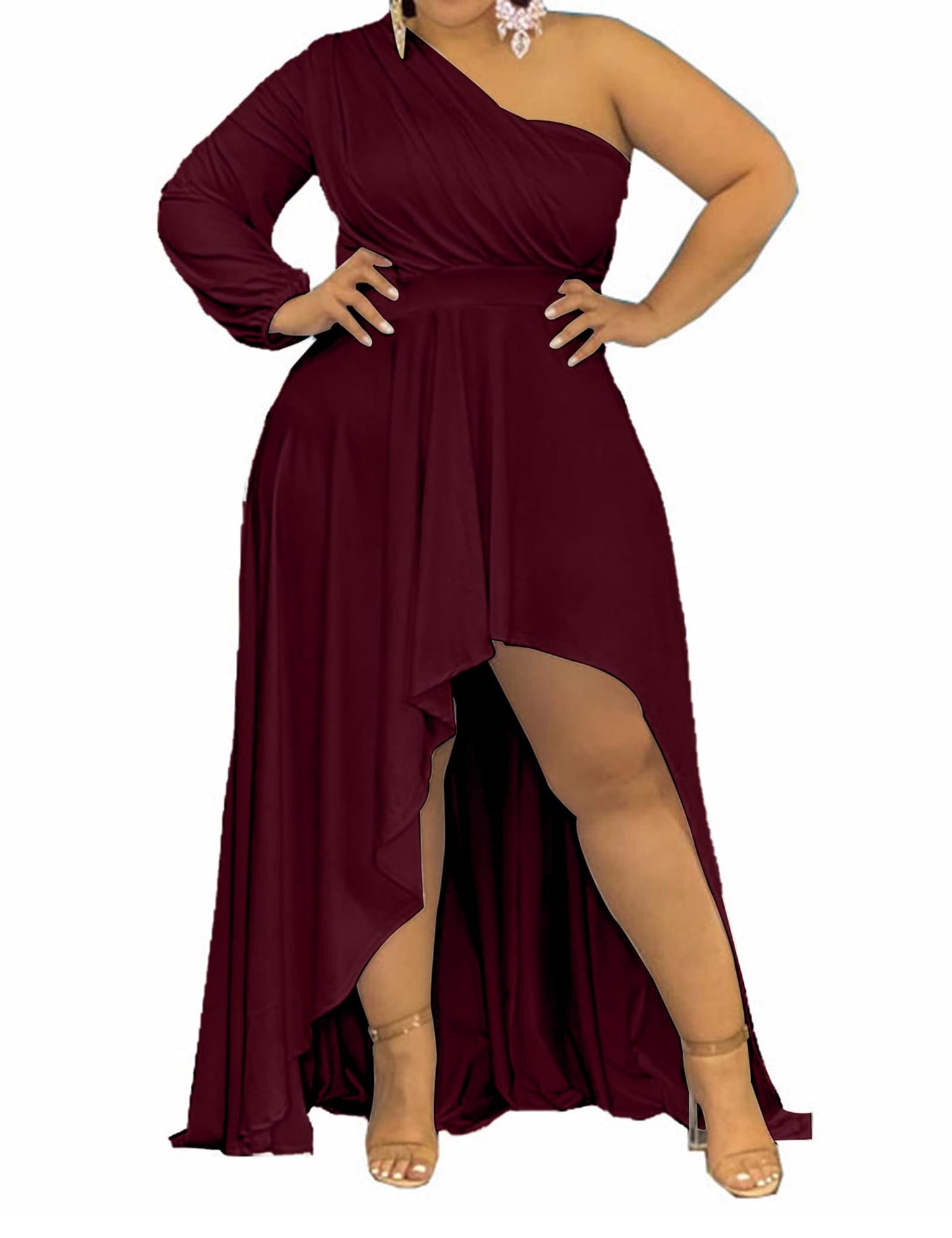 Plus Size One Shoulder Irregular Hem Dress