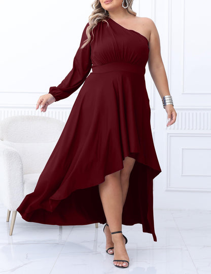 Plus Size One Shoulder Irregular Hem Dress