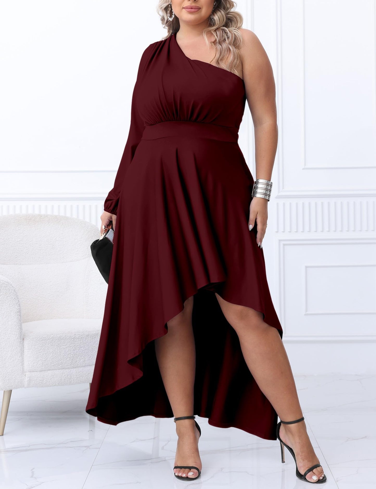 Plus Size One Shoulder Irregular Hem Dress