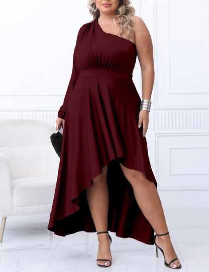 Plus Size One Shoulder Irregular Hem Dress