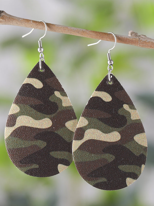 Pendientes de lágrima de cuero PU de camuflaje 