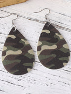 Pendientes de lágrima de cuero PU de camuflaje 