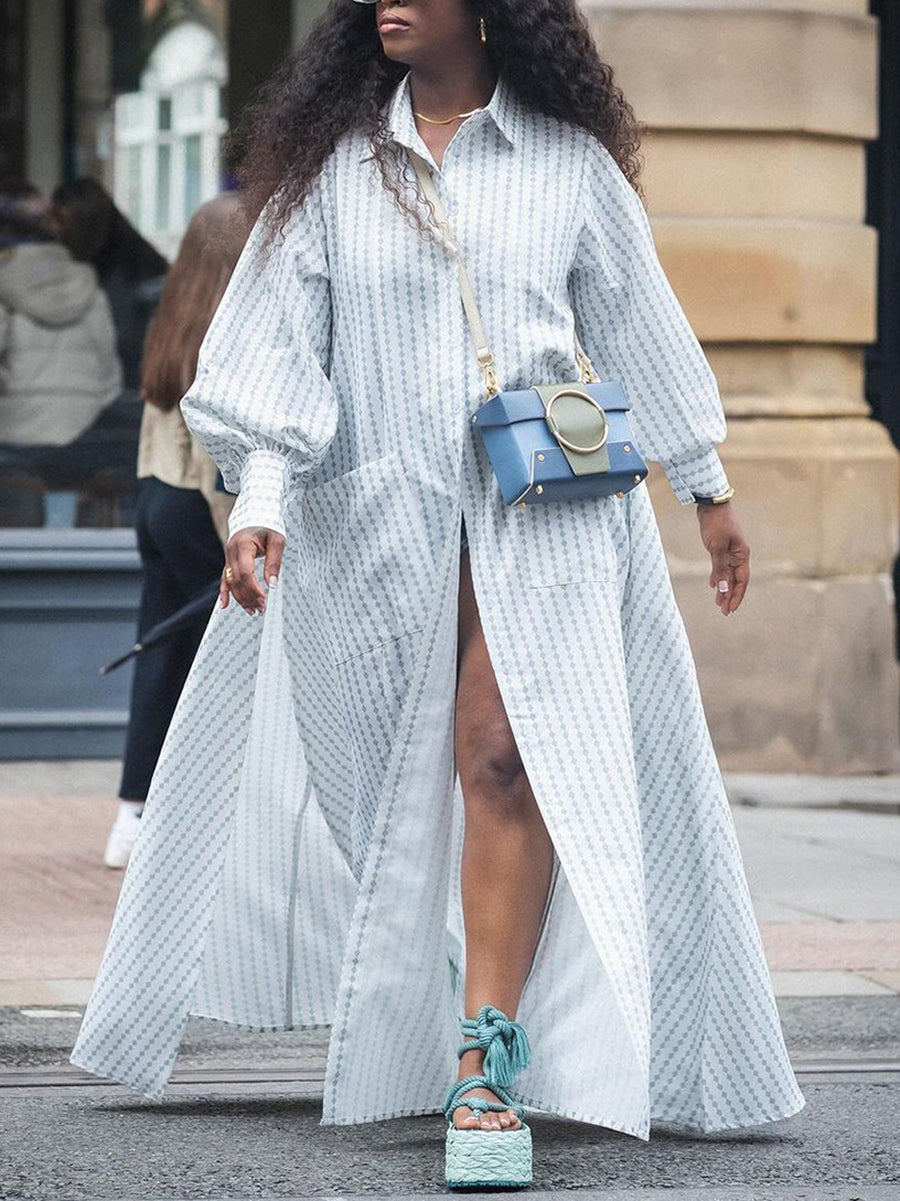 Trendy Digital Print Plus Size Long Shirt Dress