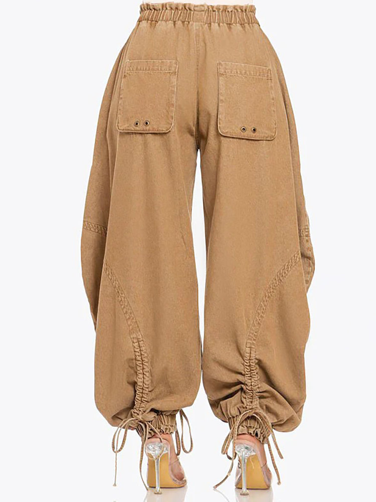 Bow Tie Elastic Waist Loose Jeans