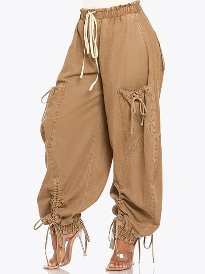 Bow Tie Elastic Waist Loose Jeans