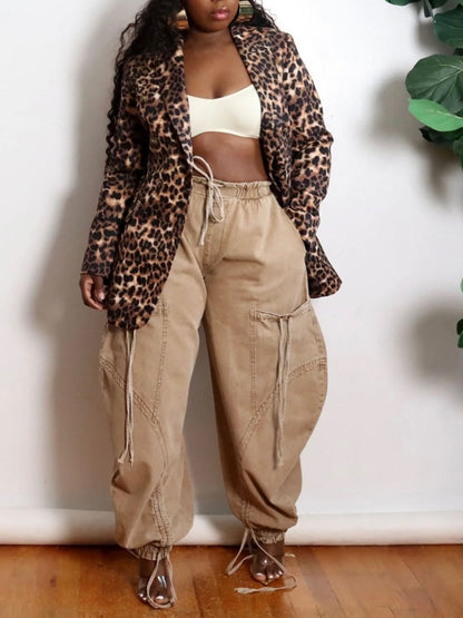 Bow Tie Elastic Waist Loose Jeans