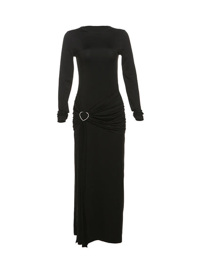 Solid Color Asymmetrical Tie-Waist Maxi Dress