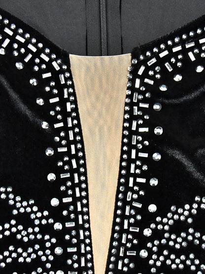 Rhinestone Velvet Mesh Maxi Dress