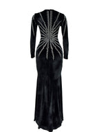 Rhinestone Velvet Mesh Maxi Dress