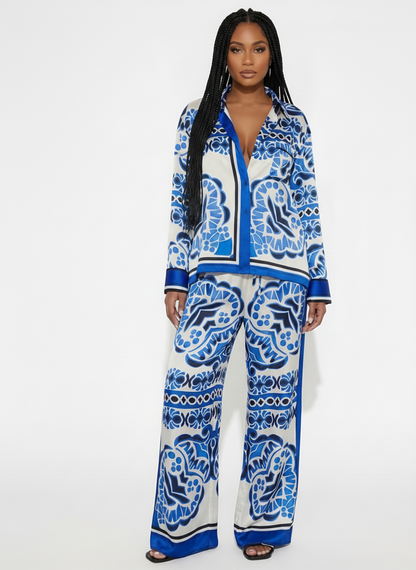Printed Shirt Wide Leg Pants Set