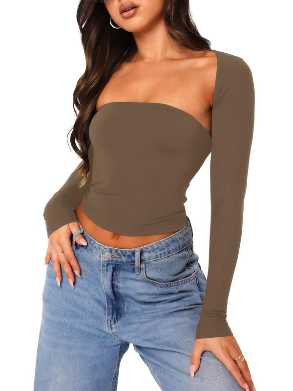 Two Piece Long Sleeve Shrug Set Tube Tops