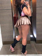 PU Leather Pleated Short Skirt