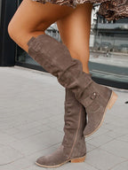 Side Zipper Suede Knee High Boots