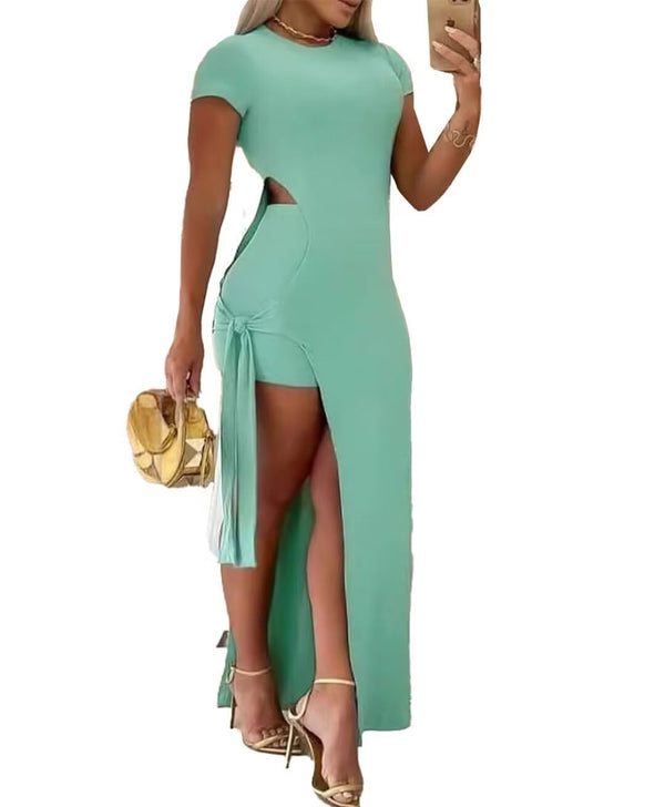 Two Piece Side Slit Maxi Dress & Short Set