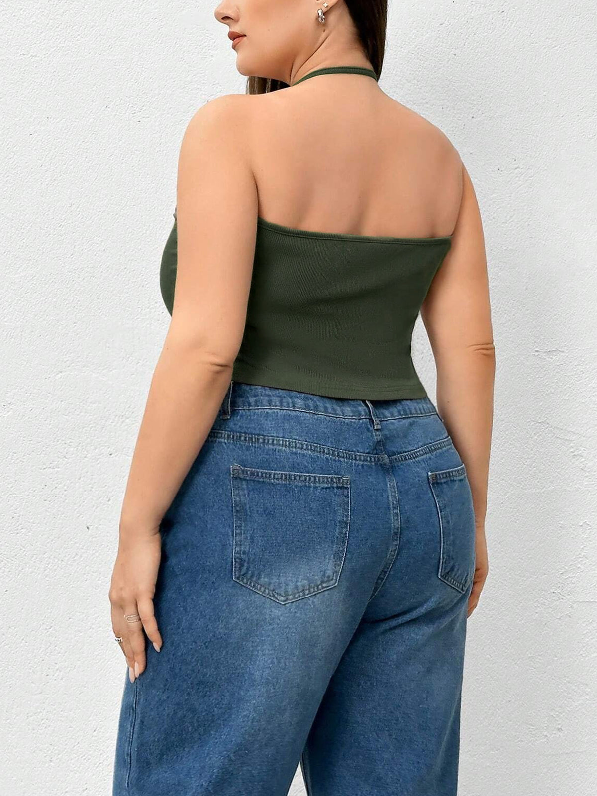 Top sin mangas de punto de color liso con cuello halter 