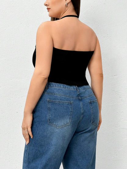 Top sin mangas de punto de color liso con cuello halter 